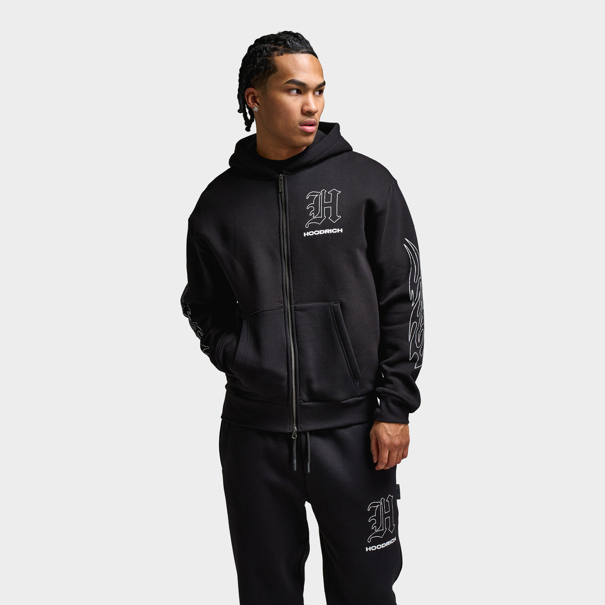 65%OFF【送料無料】 Zip Full Chromatic Oversized Hoodrich Hoodie Grey / Black クレンジング・メイク落とし