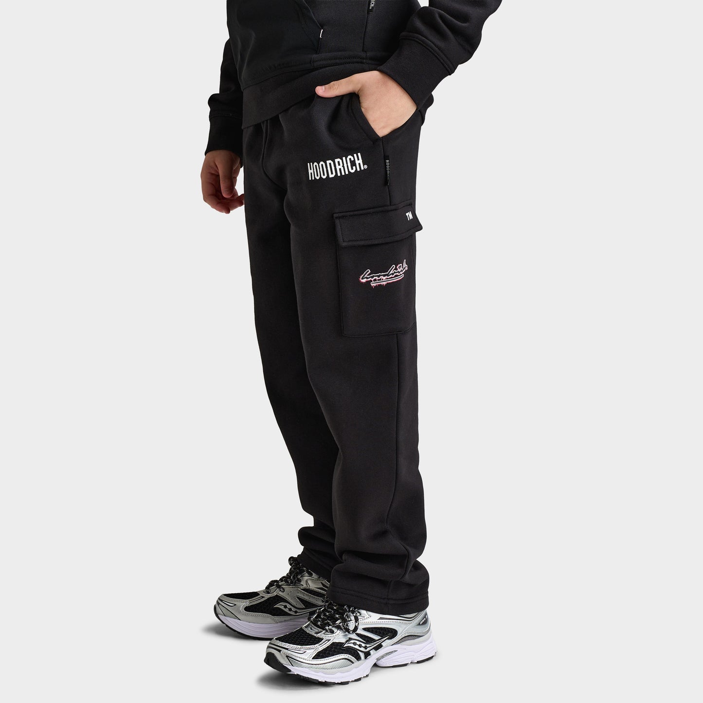 Hoodrich Junior Garçons Chandail à capuche Motif Éclaboussures avec écusson tissé Noir / Blanc - Framboise