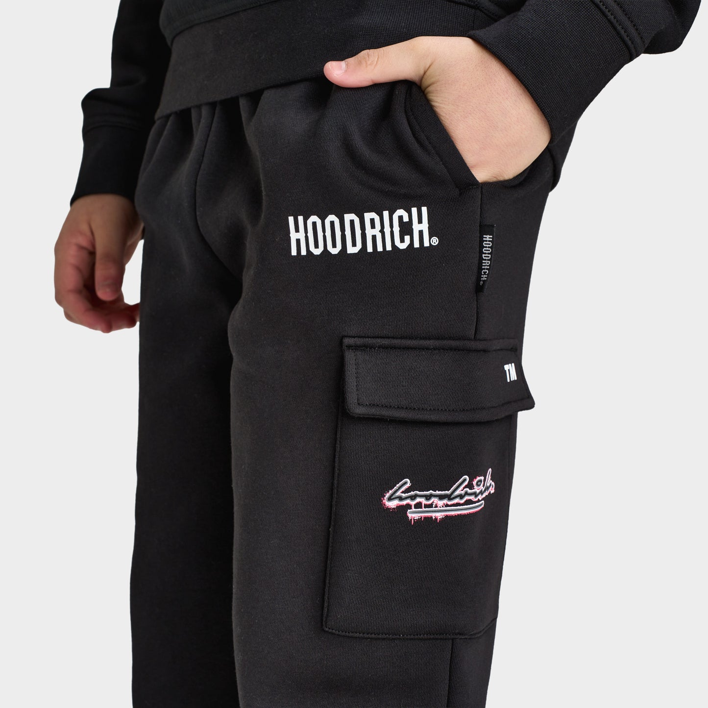Hoodrich Junior Garçons Chandail à capuche Motif Éclaboussures avec écusson tissé Noir / Blanc - Framboise