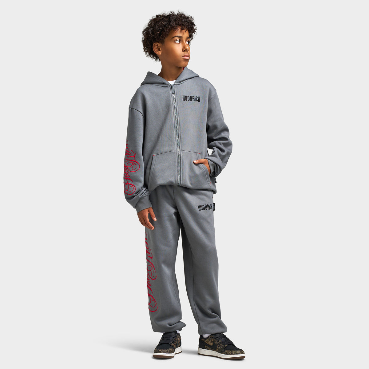 Hoodrich Juniors' Vertex Oversized Full-Zip Hoodie Lava Smoke / Black