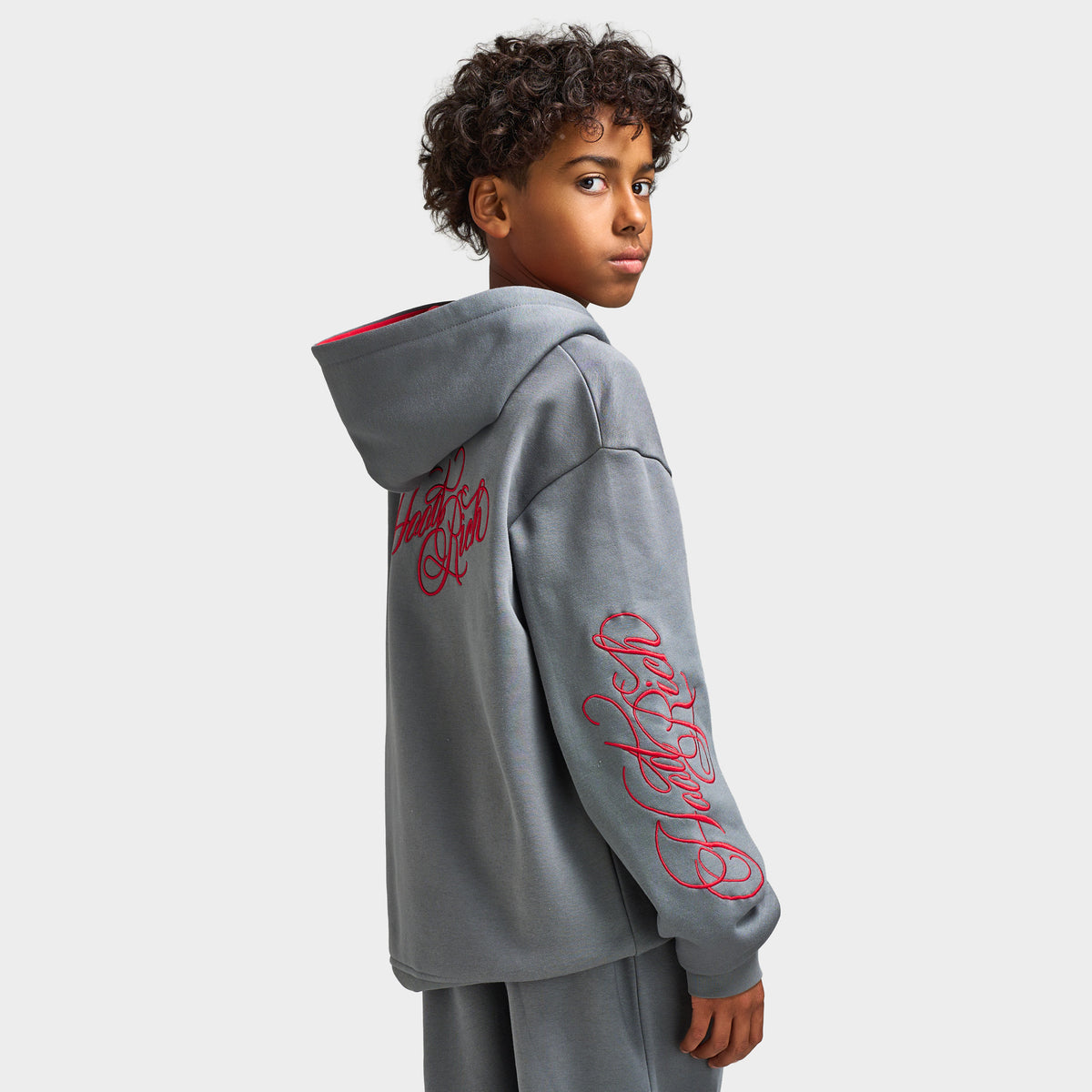 Hoodrich Juniors' Vertex Oversized Full-Zip Hoodie Lava Smoke / Black