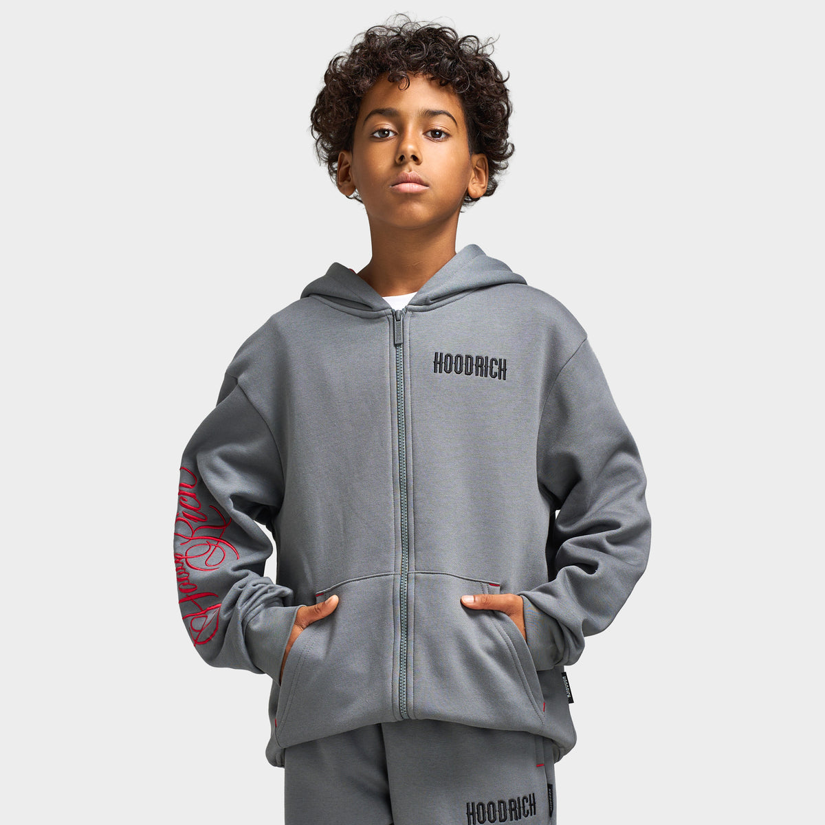 Hoodrich Juniors' Vertex Oversized Full-Zip Hoodie Lava Smoke / Black