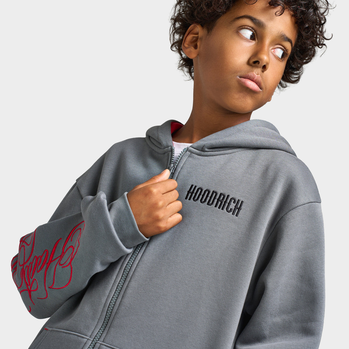 Hoodrich Juniors' Vertex Oversized Full-Zip Hoodie Lava Smoke / Black