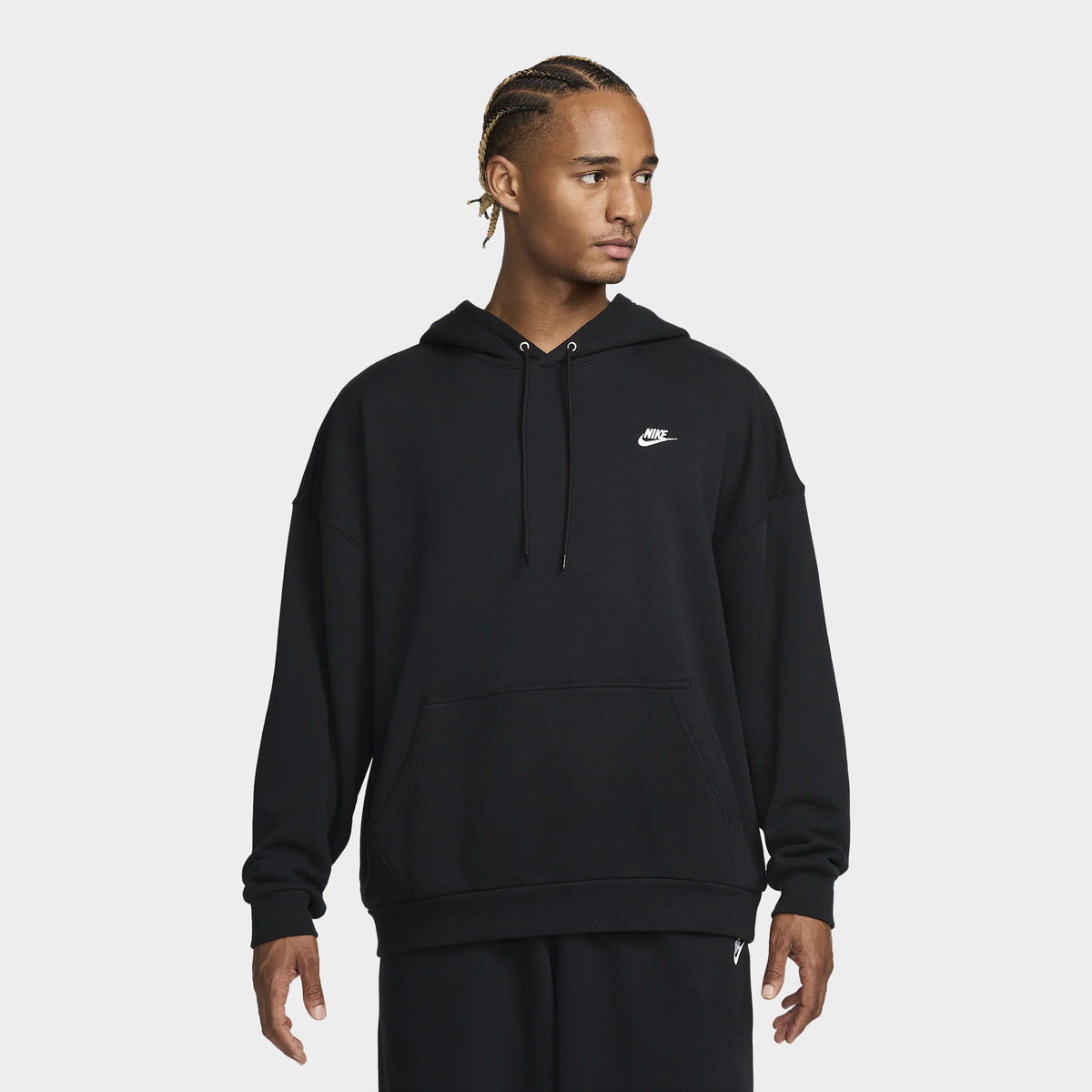 Nike Club Fleece Oversized Pullover Hoodie Black White