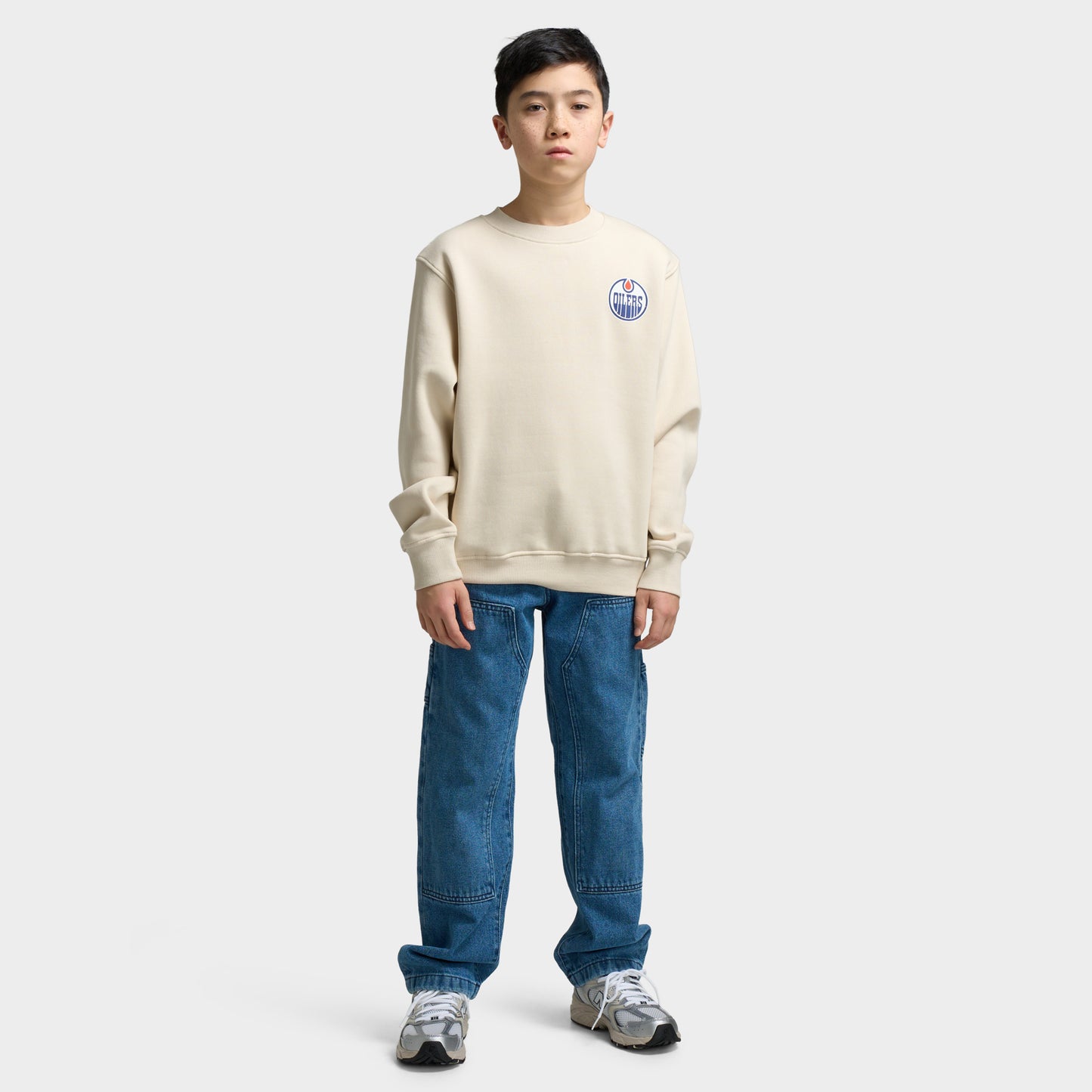 Mitchell & Ness Juniors' NHL Bulletin Pullover Fleece Crew Oilers / Cream