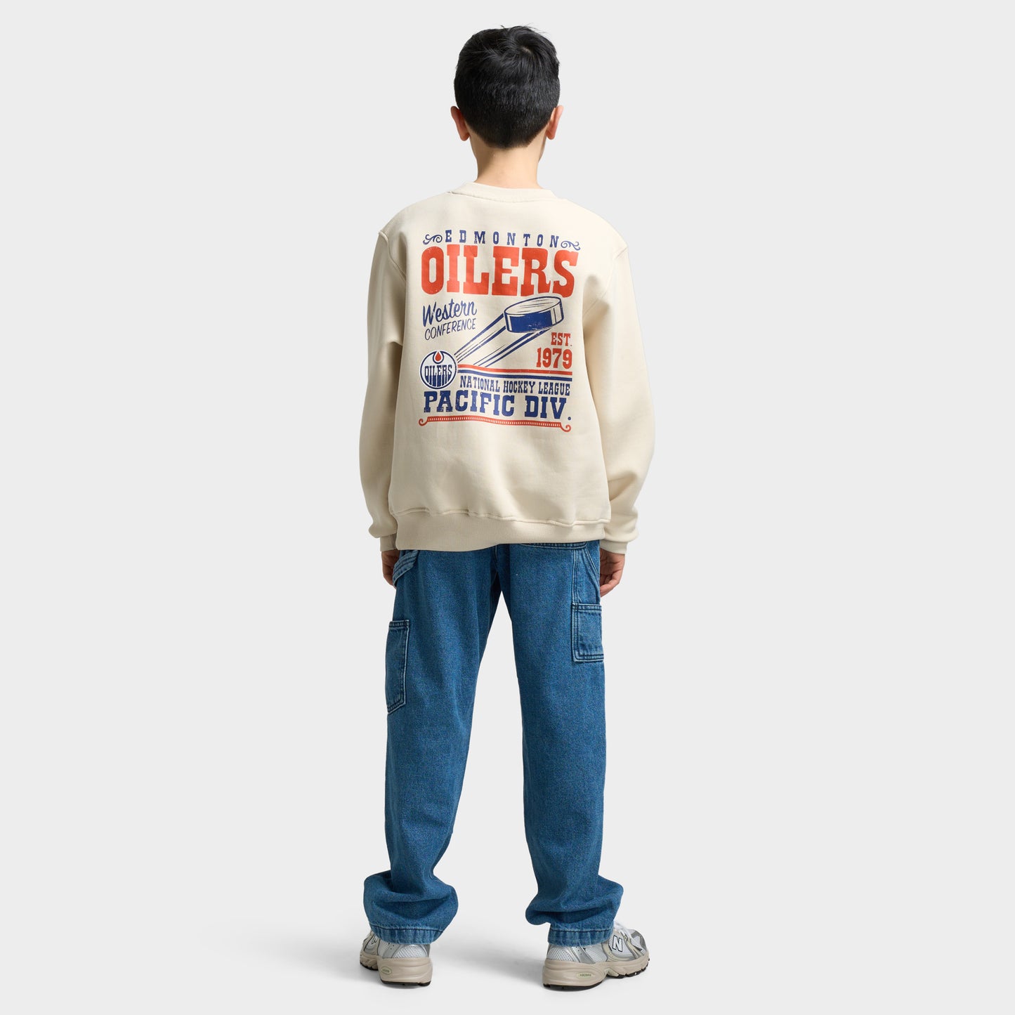 Mitchell & Ness Juniors' NHL Bulletin Pullover Fleece Crew Oilers / Cream