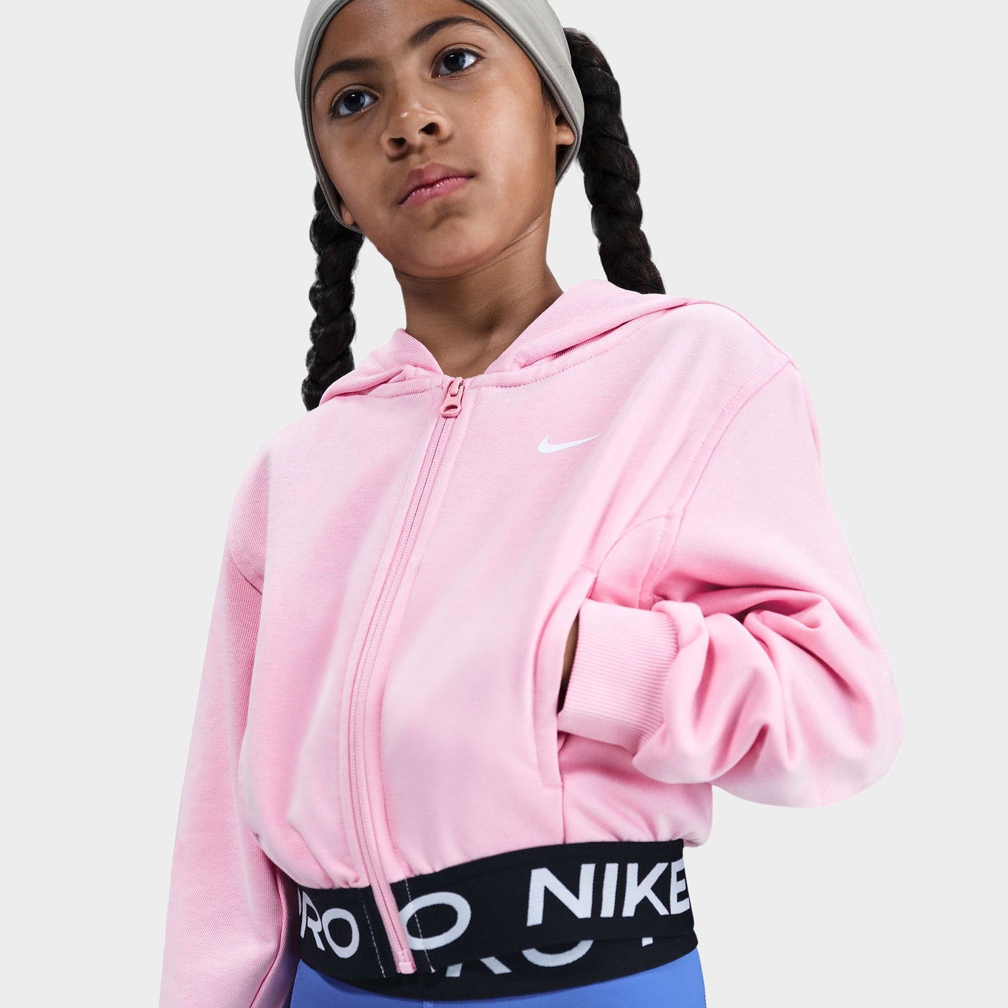 Nike Pro Chandail en molleton entièrement zippé pour filles / Rose pâle moyen