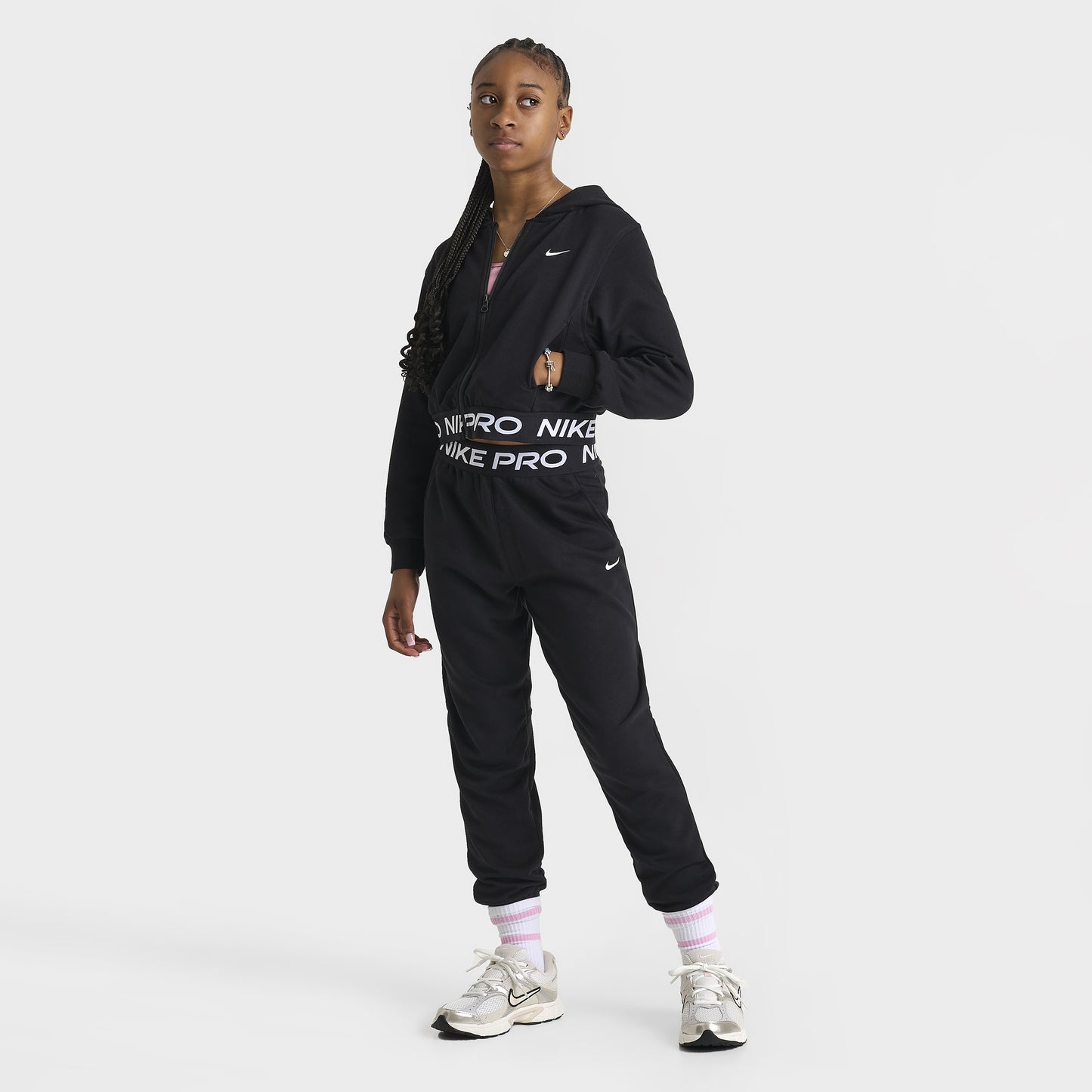 Nike Pro Junior Girls' Dri-FIT Full Zip Fleece Hoodie Black / Black