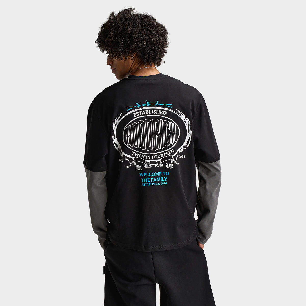 【Anyone more】Defen Hood String Long Sleeve T-shirt Hoodrich Noir Oversized Long Sleeve Graphic T-Shirt Black