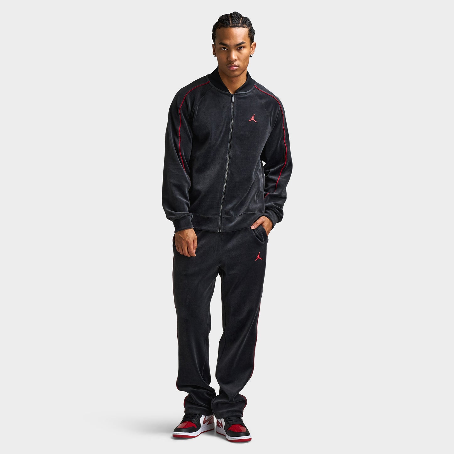 Jordan Brooklyn Hommes Veste de Survêtement en Velours Noir / Rouge gym