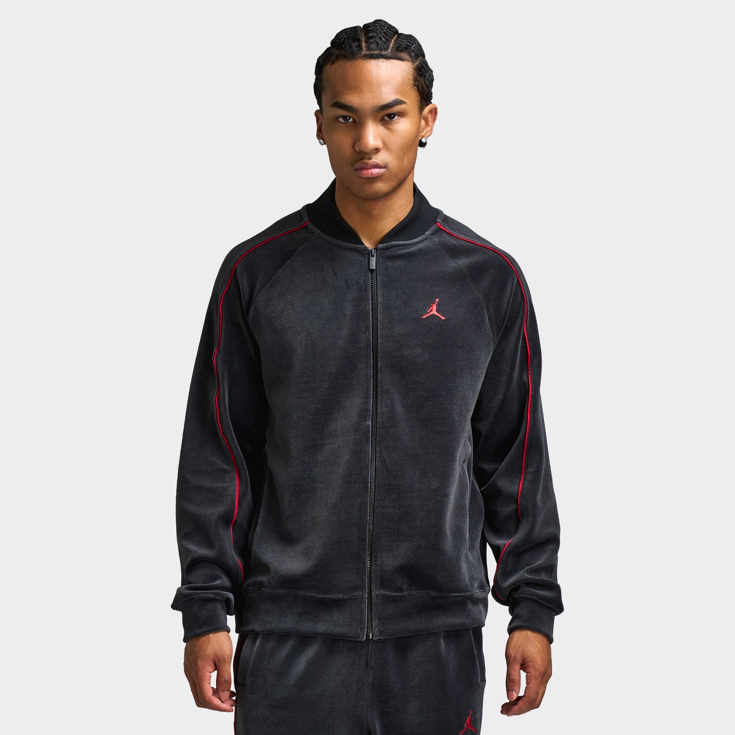 Jordan Brooklyn Hommes Veste de Survêtement en Velours Noir / Rouge gym