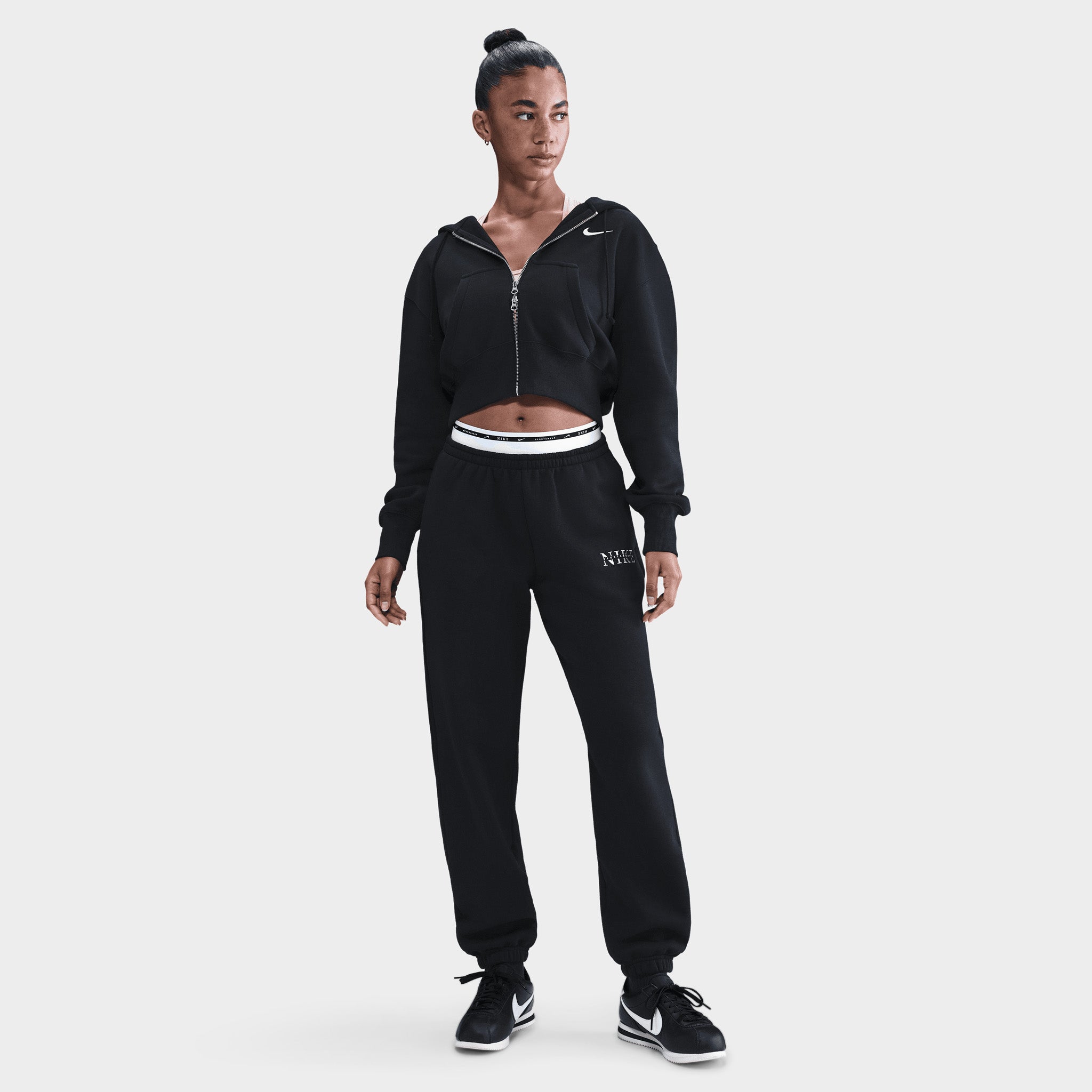 Nike Sportswear Women's Phoenix Fleece Crop Fullzip Hoodie / Black