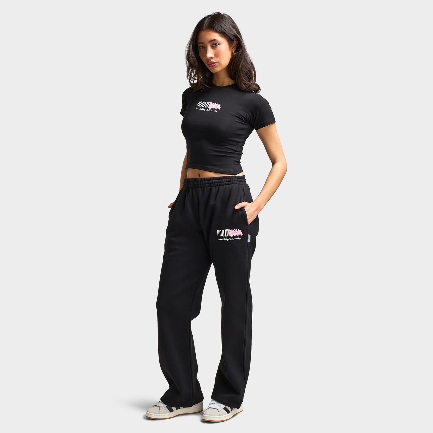 Hoodrich Pantalon Jogger Urban à jambes larges pour femme Noir / Blanc - Pink A Boo