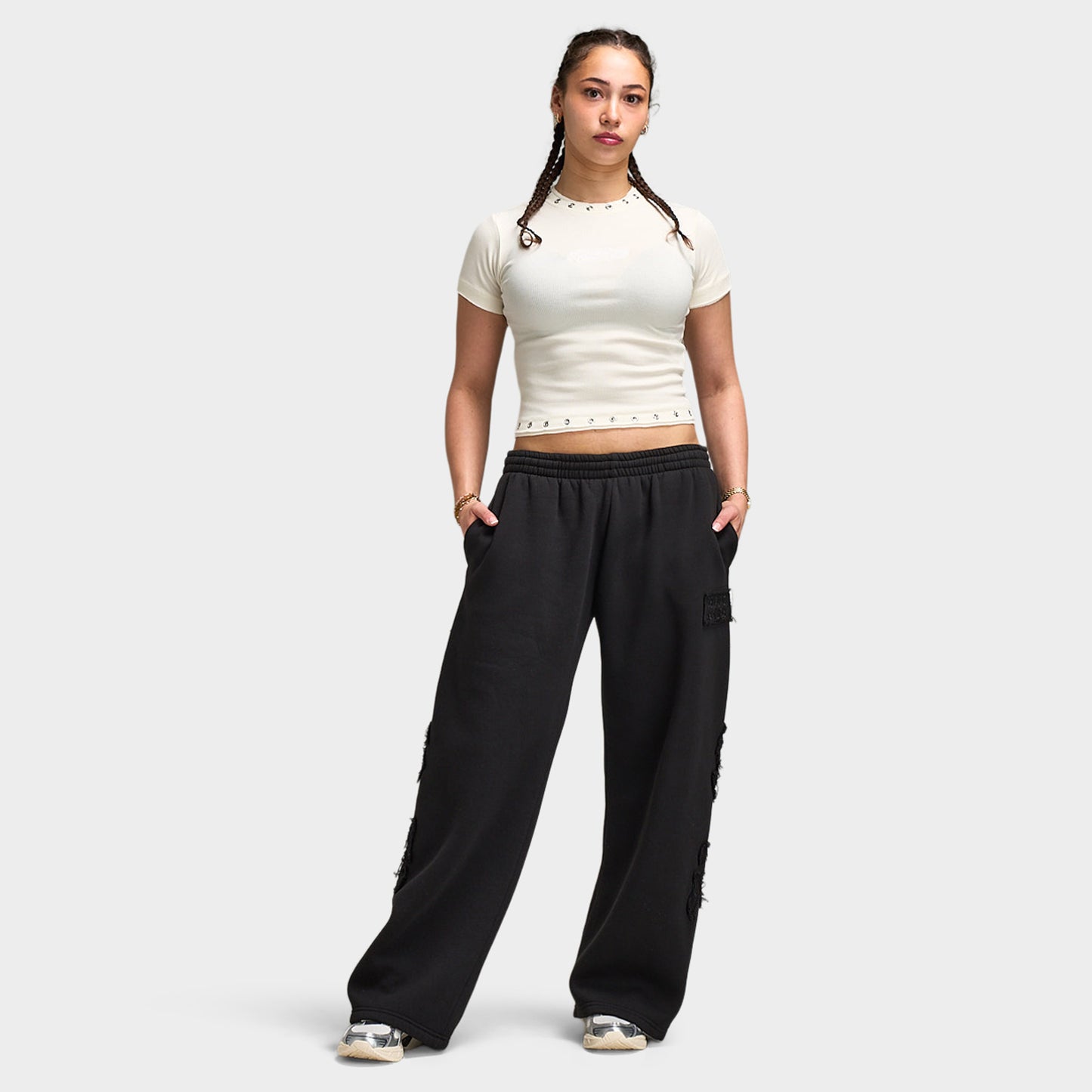 Hoodrich Baya Raw Hem Eyelet Fitted T-Shirt / White Alyssum