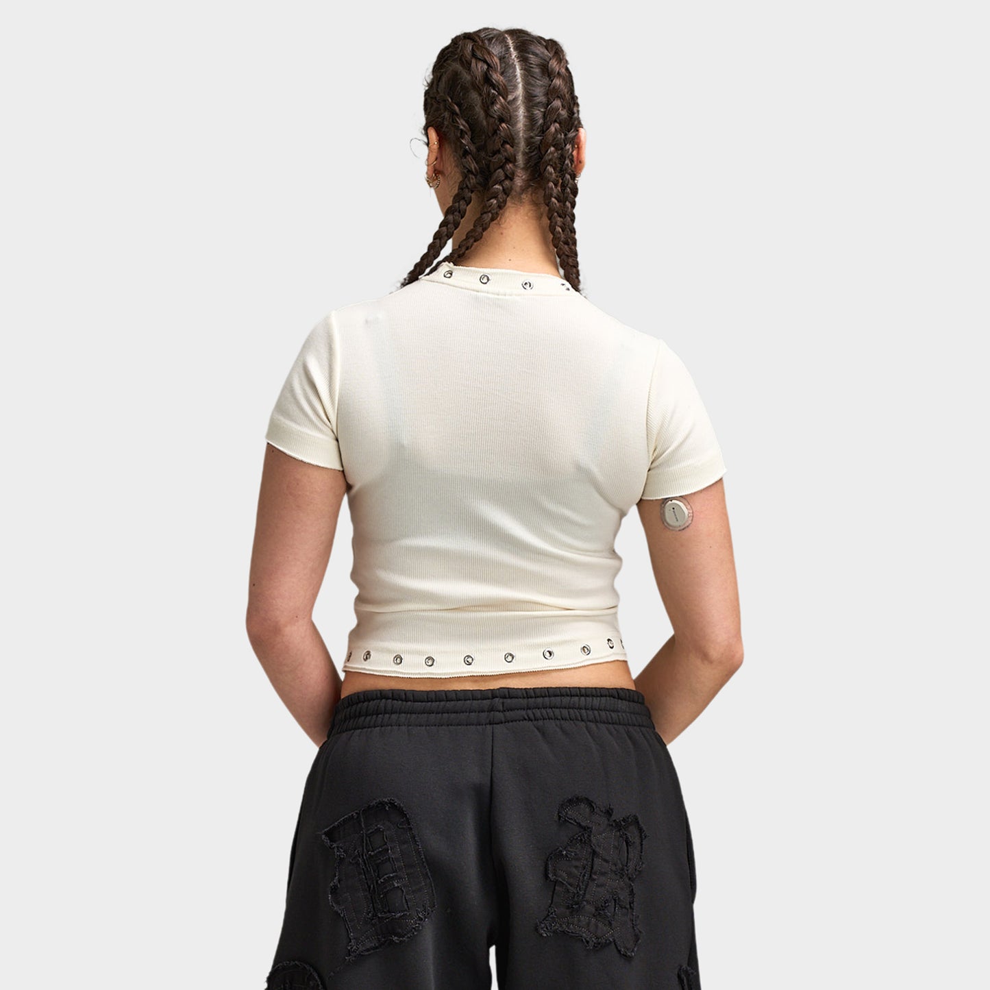 Hoodrich Baya Raw Hem Eyelet Fitted T-Shirt / White Alyssum