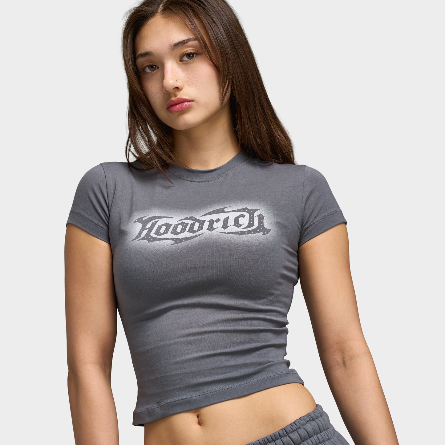 Hoodrich Luz Cropped Fitted T-Shirt / Grey