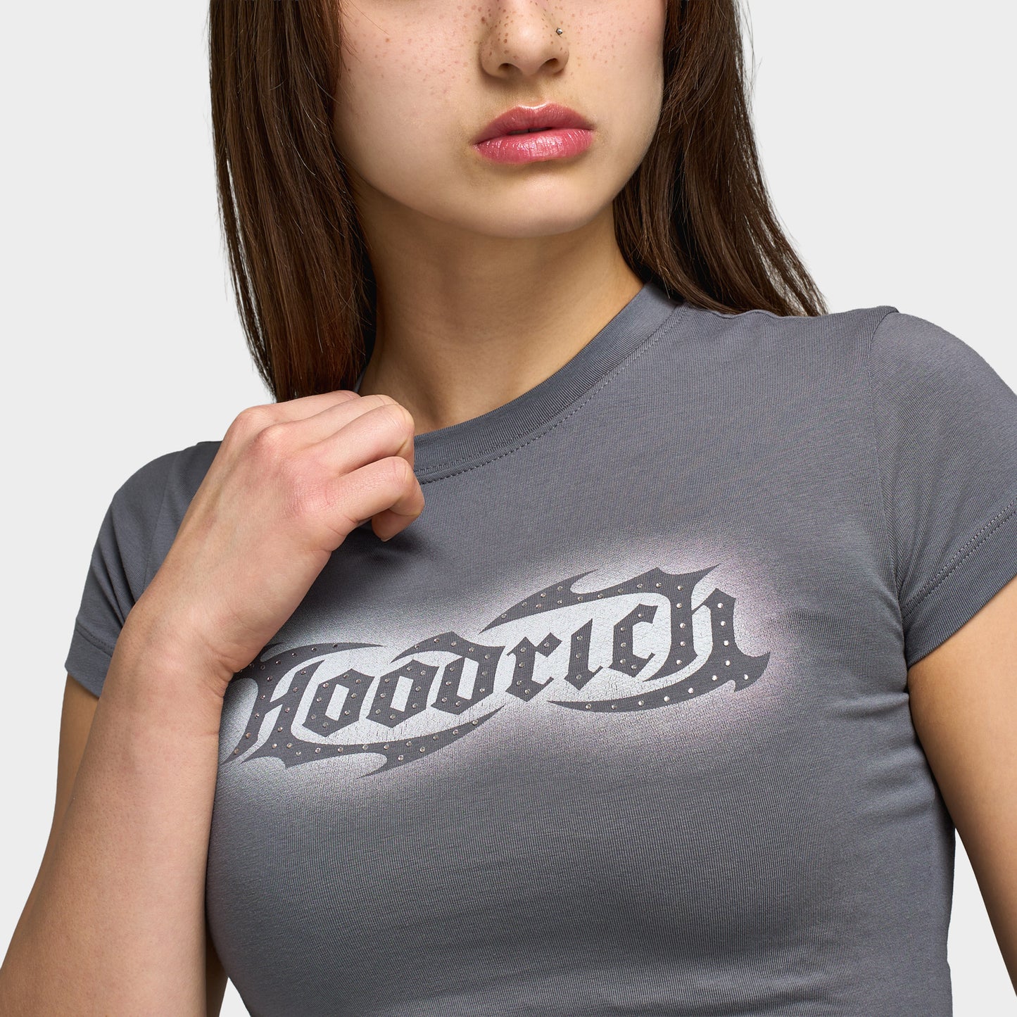 Hoodrich Luz Cropped Fitted T-Shirt / Grey
