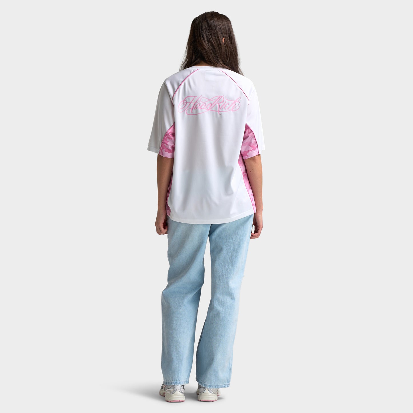 Hoodrich Col en V Surdimensionné Raglan Maillot Blanc / Lilas Sachet -Rose Cam