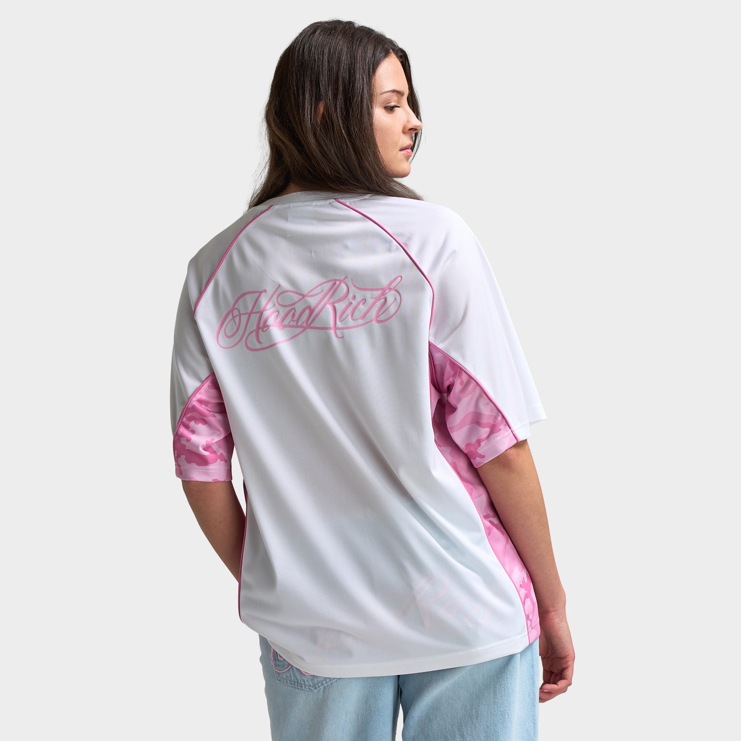 Hoodrich Col en V Surdimensionné Raglan Maillot Blanc / Lilas Sachet -Rose Cam