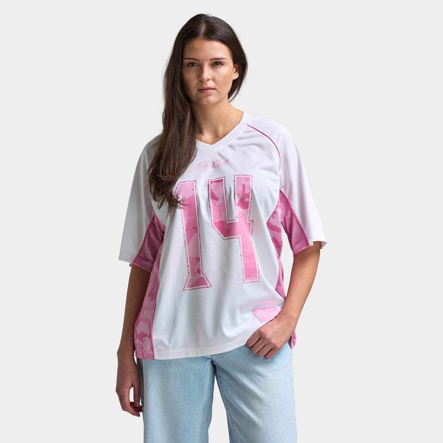 Hoodrich Col en V Surdimensionné Raglan Maillot Blanc / Lilas Sachet -Rose Cam
