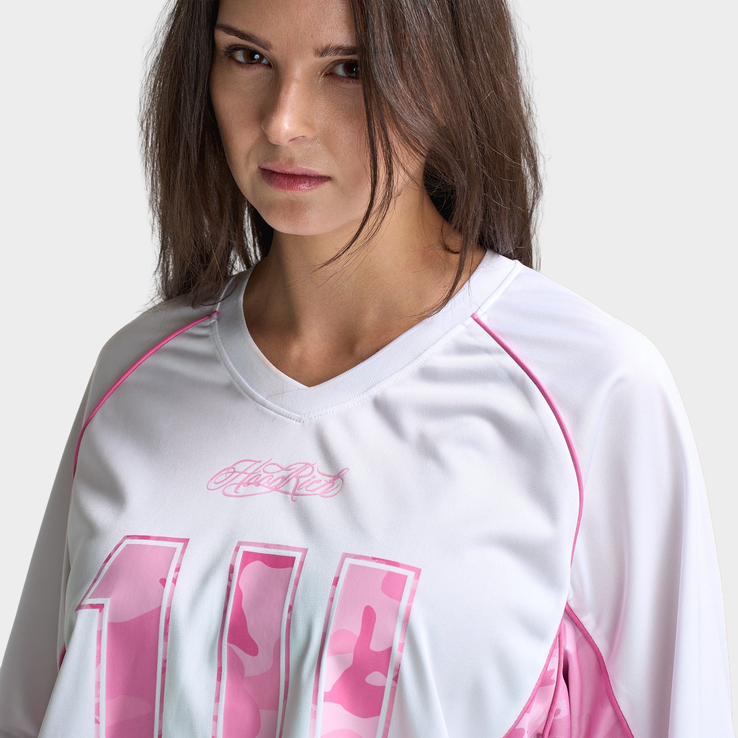 Hoodrich Col en V Surdimensionné Raglan Maillot Blanc / Lilas Sachet -Rose Cam