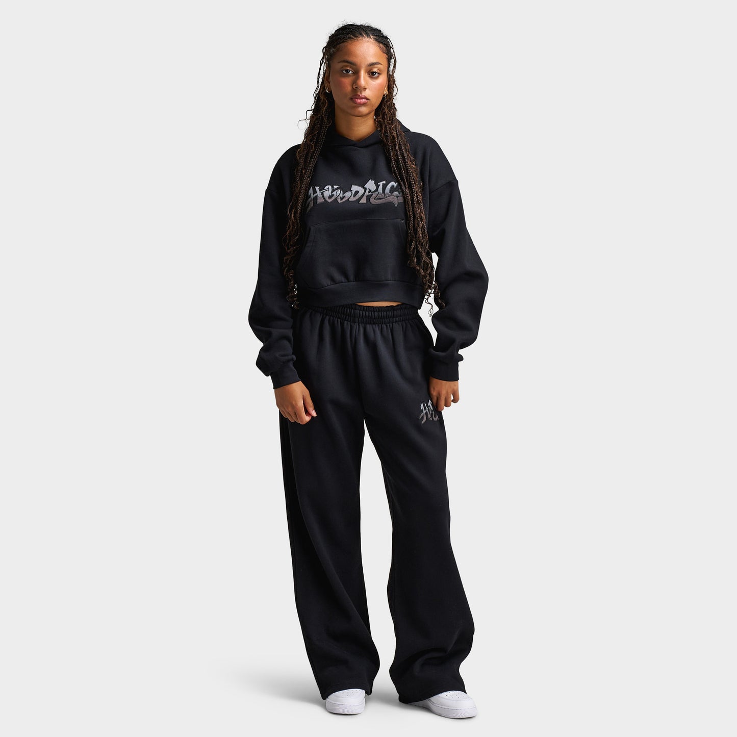Hoodrich Women's Oversized Wide Leg Joggers Black / Black Satin