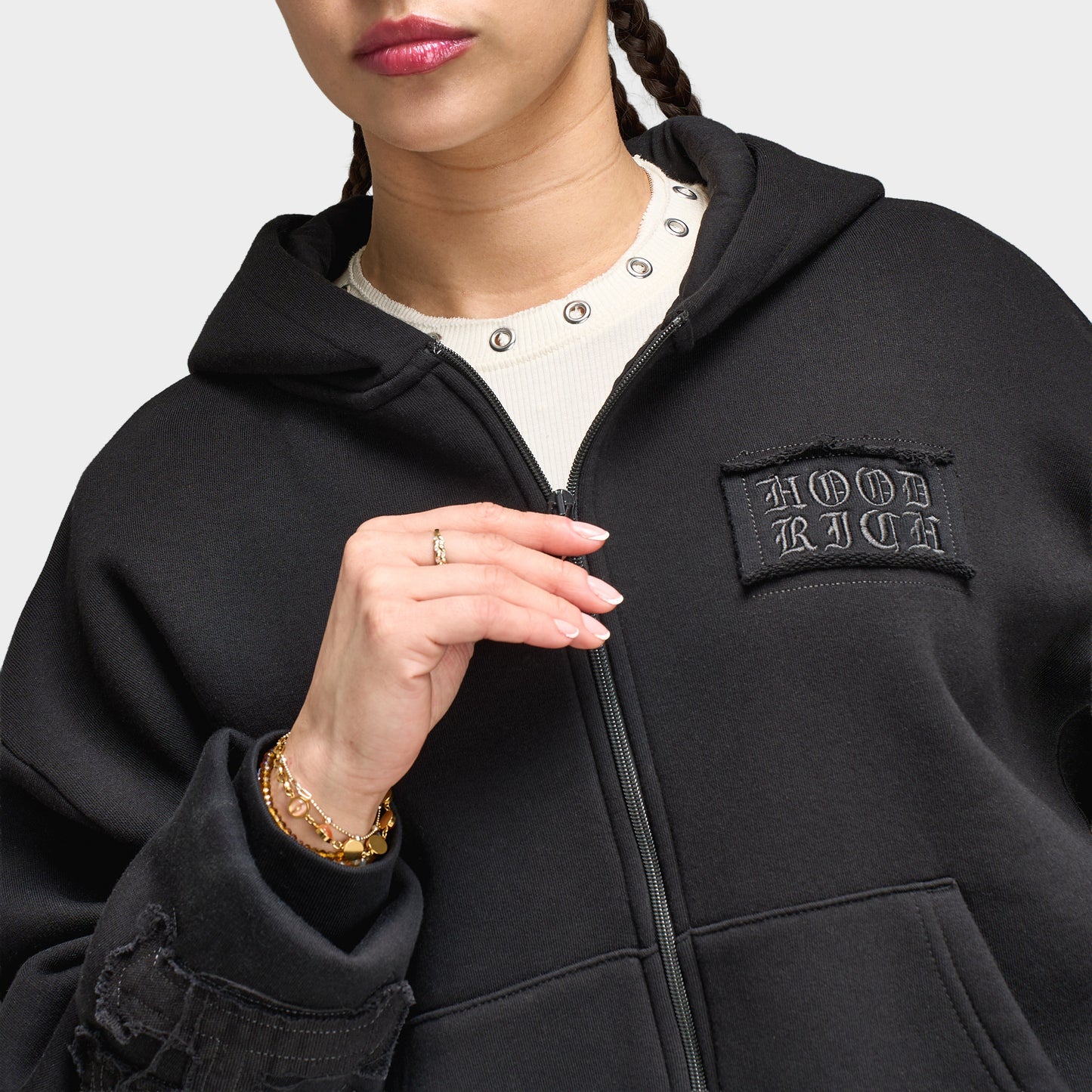Hoodrich Rift Chandail à capuche mi-long avec fermeture éclair / Noir