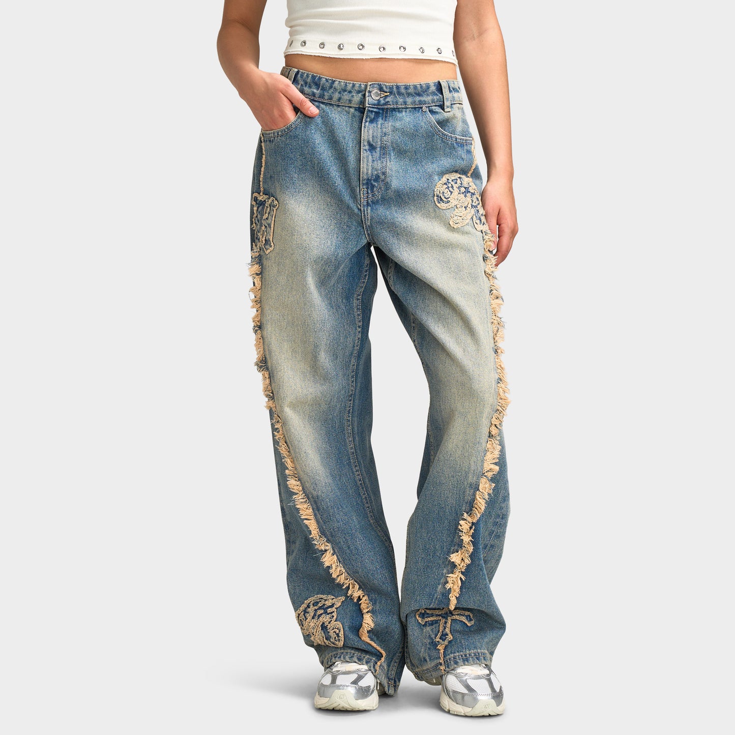 Hoodrich Scarlet Wide Leg Jeans Dirty Tinted Wash / White