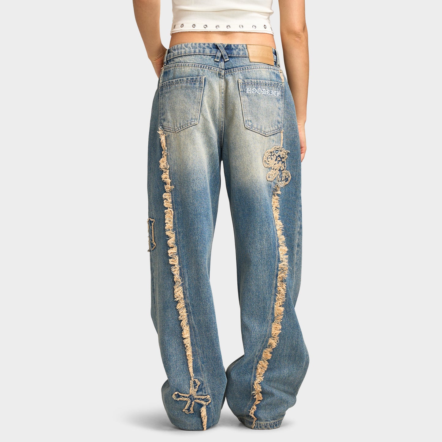 Hoodrich Scarlet Wide Leg Jeans Dirty Tinted Wash / White