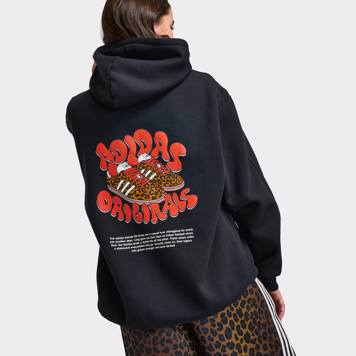 Adidas Women's Leopard Samba Essential Hoodie Black / Leopard