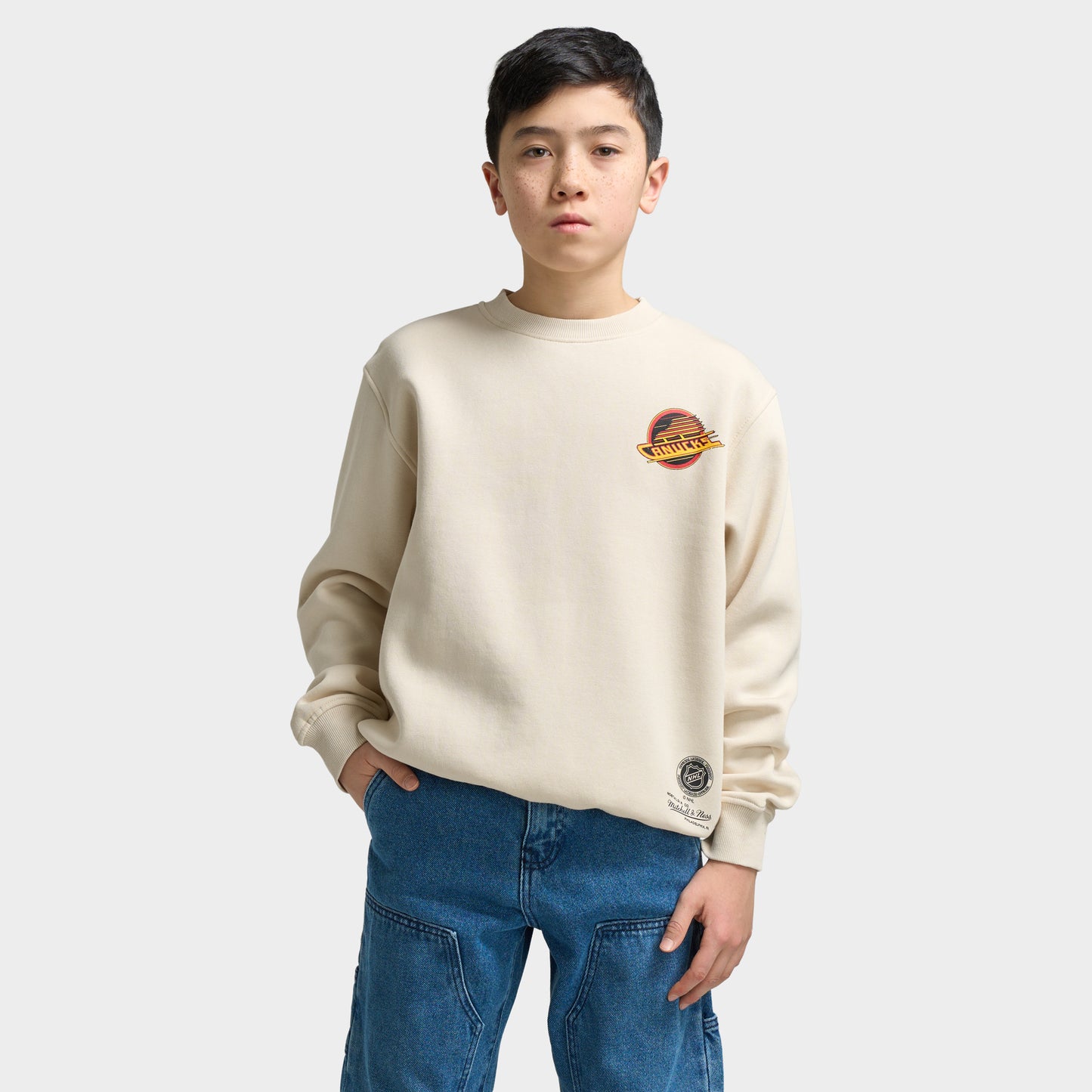 Mitchell & Ness Juniors' NHL Bulletin Pullover Fleece Crew Canucks / Cream