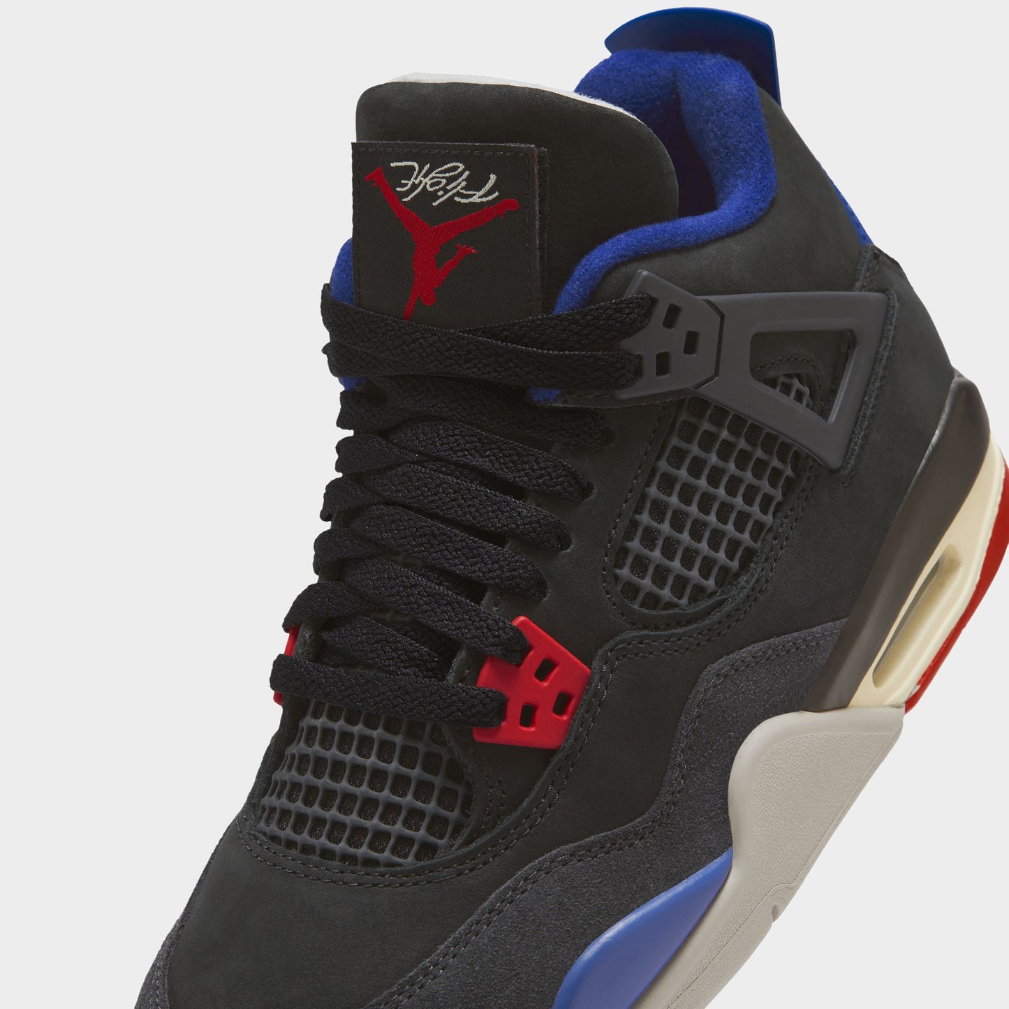 Jordan 4 Rétro GS Noir / Rouge feu - Bleu royal profond
