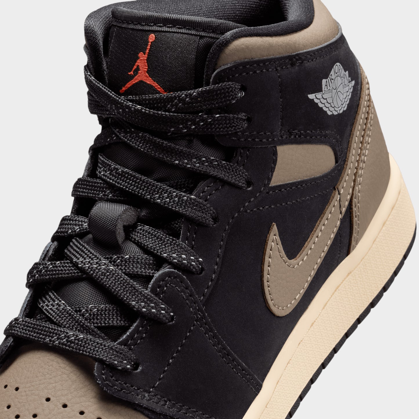 Jordan 1 Mid SE GS Black / Olive Grey - Light Wild Mango