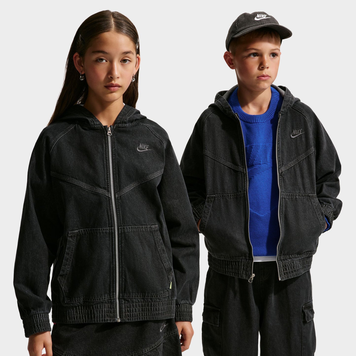 Nike Junior Boys' Denim Full-Zip Hooded Jacket Black / Anthracite