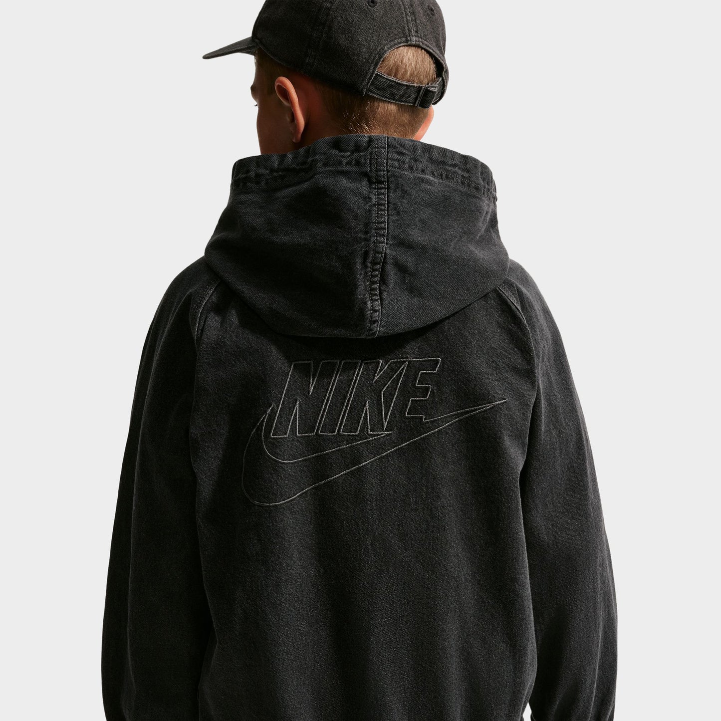 Nike Junior Boys' Denim Full-Zip Hooded Jacket Black / Anthracite