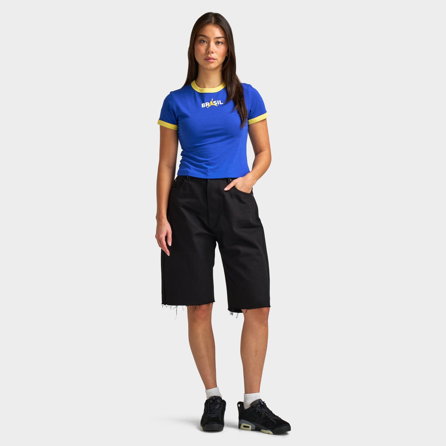 Jordan Femmes Retro Girlfriend Crew P6 Vieux Royal / Pouls Jaune