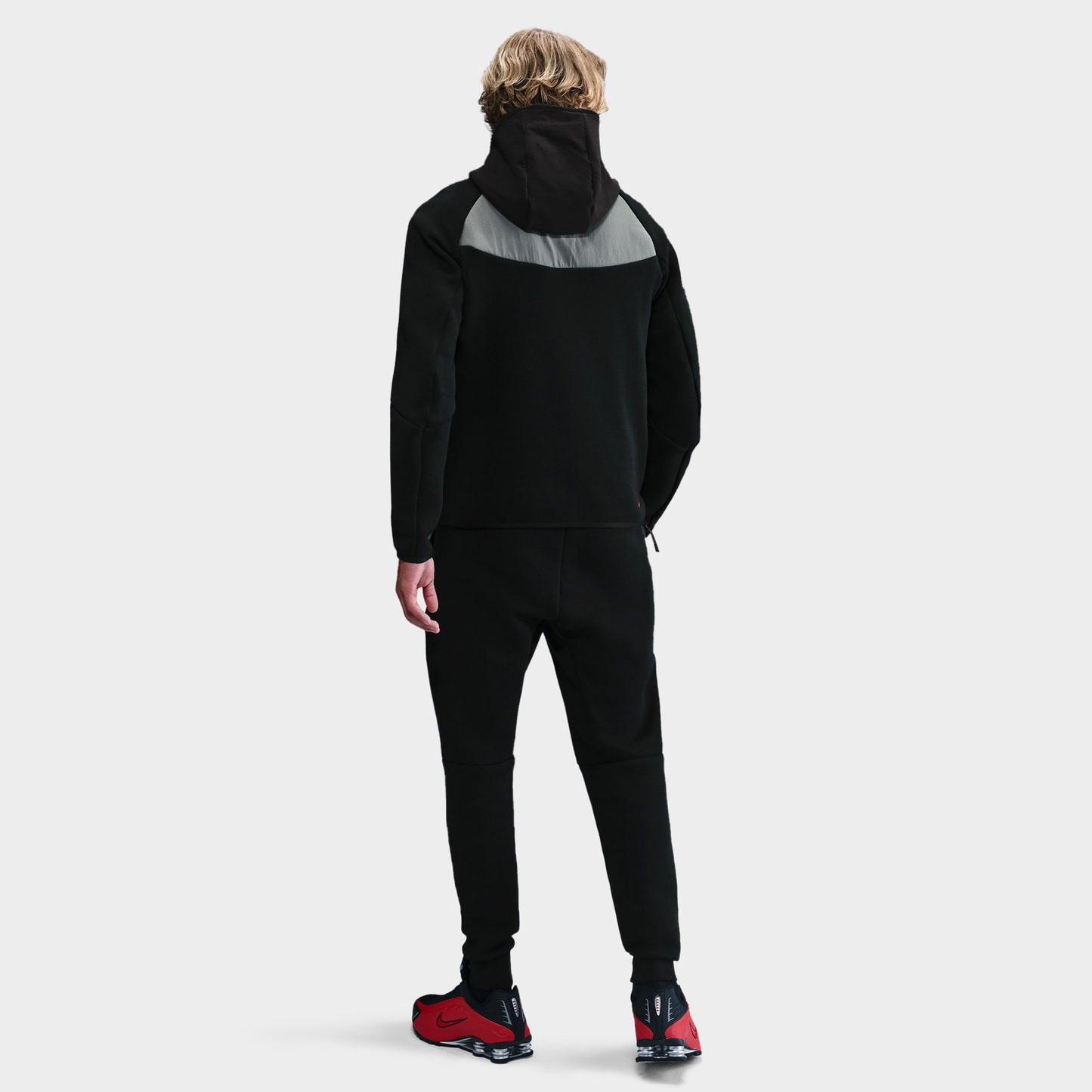 Nike Tech Fleece Full Zip Windrunner Chandail à Capuchon Noir / Gris Fumé - Cramoisi Vif