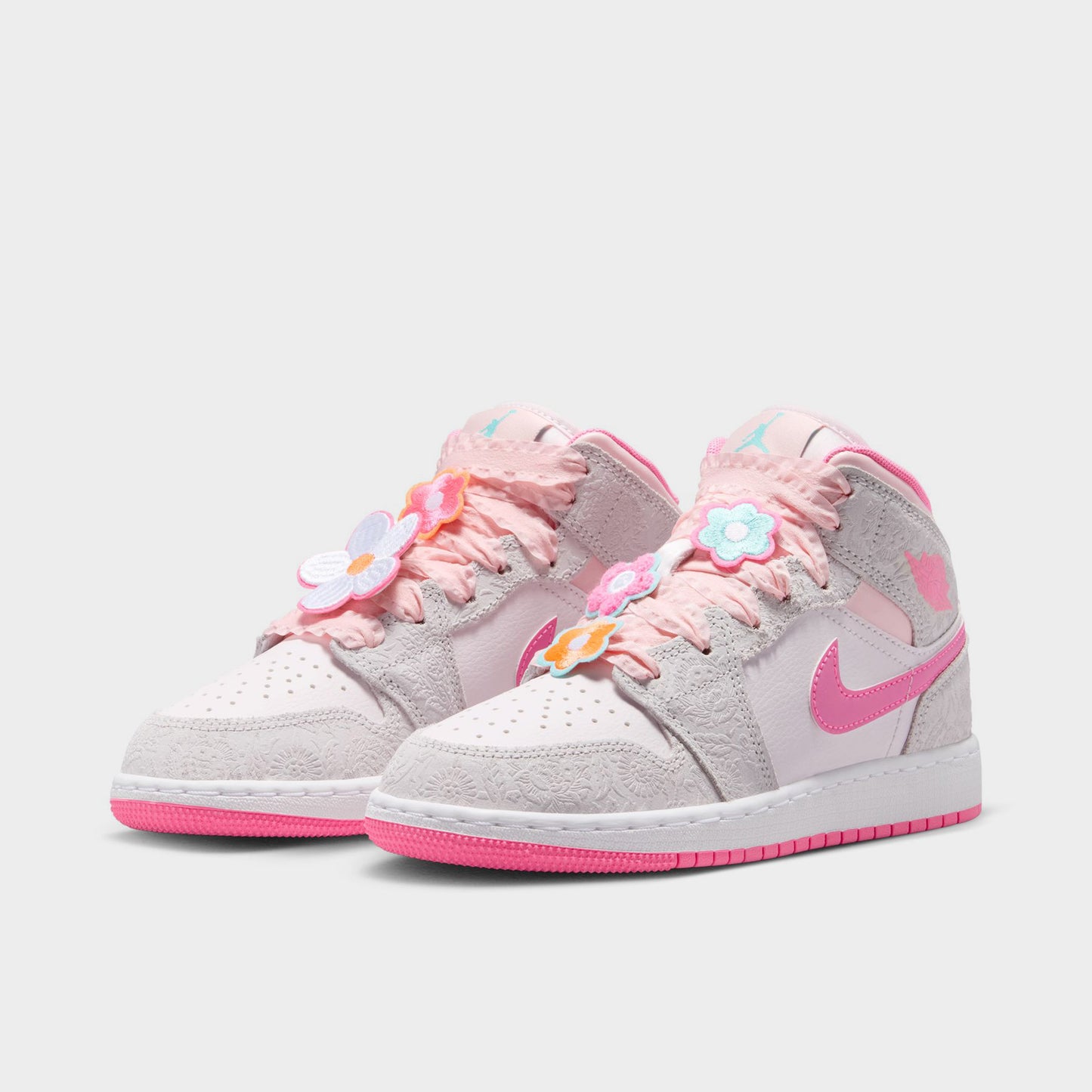 Jordan 1 Mid SE GS Gris clair / Rose Fluo - Voile