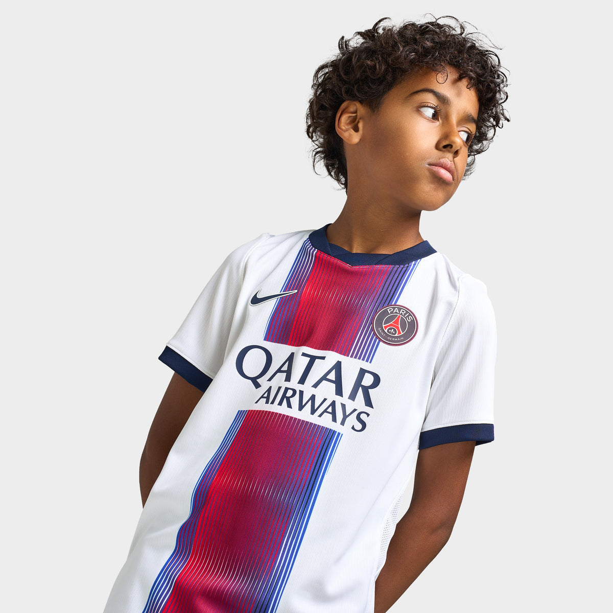 Nike Juniors' PSG Away Short Sleeve Jersey White / College Navy - Global Red