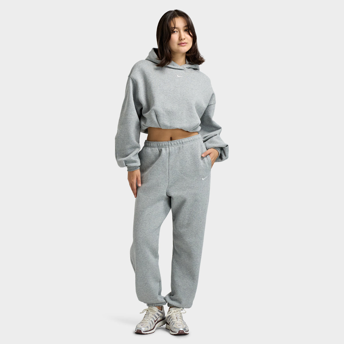 Nike Femme Studio Polaire Pantalon à revers taille haute surdimensionné à revers Gris chiné foncé / Voile