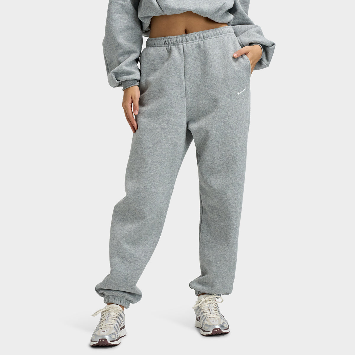 Nike Femme Studio Polaire Pantalon à revers taille haute surdimensionné à revers Gris chiné foncé / Voile