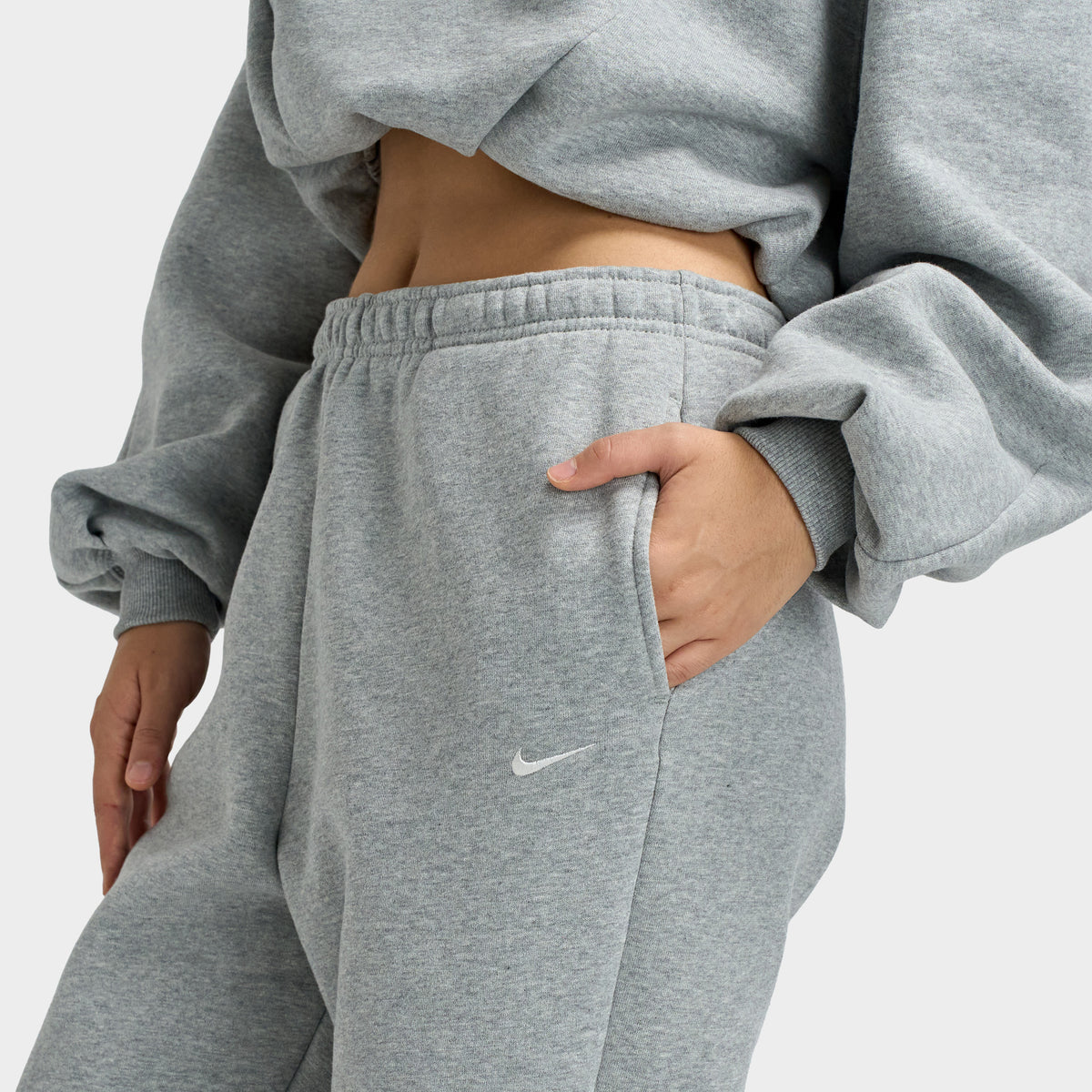 Nike Femme Studio Polaire Pantalon à revers taille haute surdimensionné à revers Gris chiné foncé / Voile
