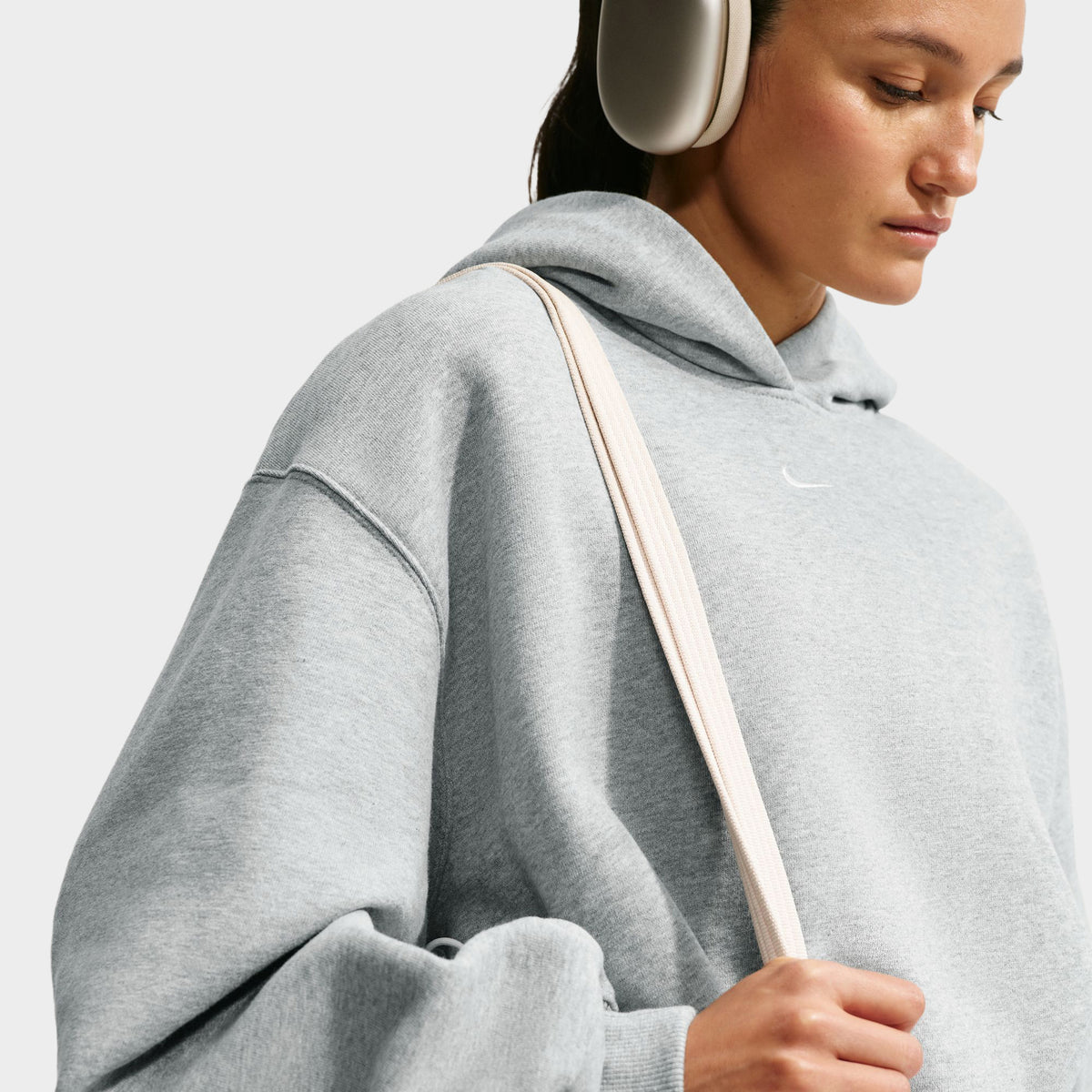 Nike Woman Studio Fleece Midweight Oversized Cropped Hoodie Dark Grey Heather / Sail