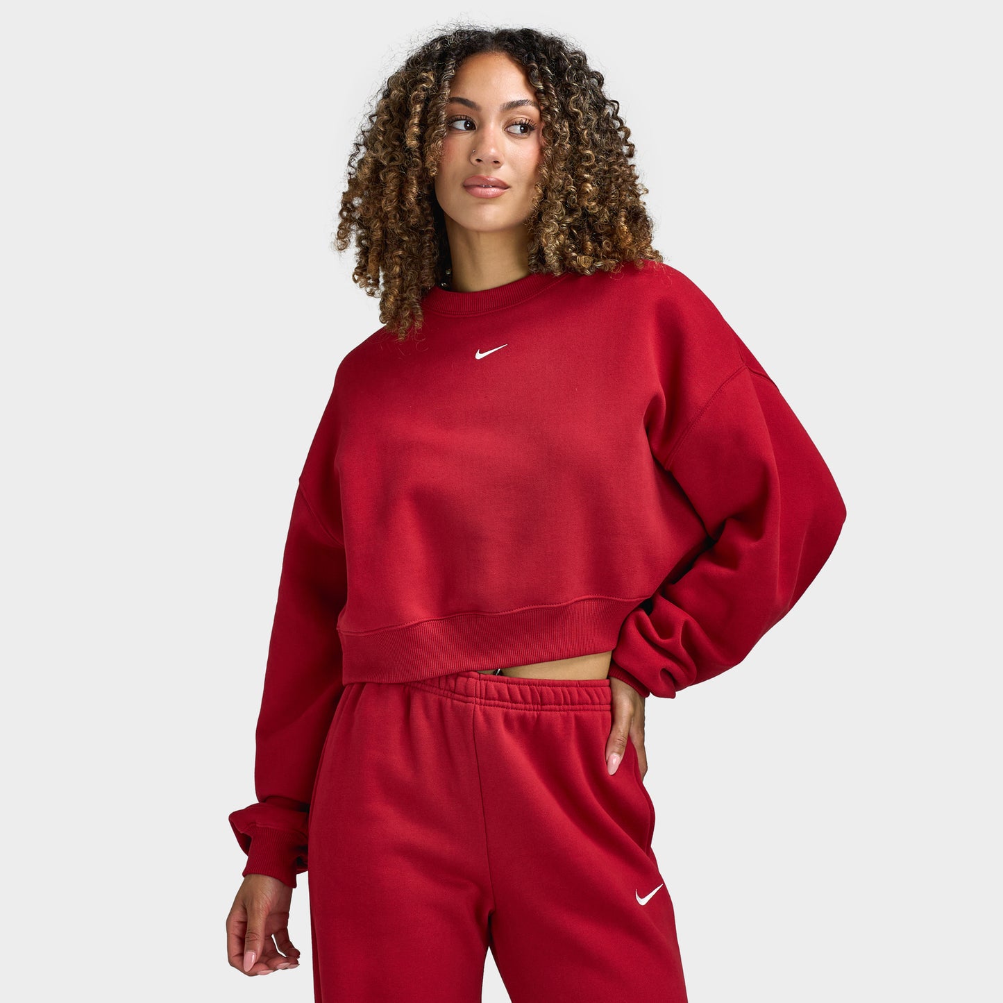 Nike Women's Studio Fleece Cropped Crew Sweatshirt / Tough Red