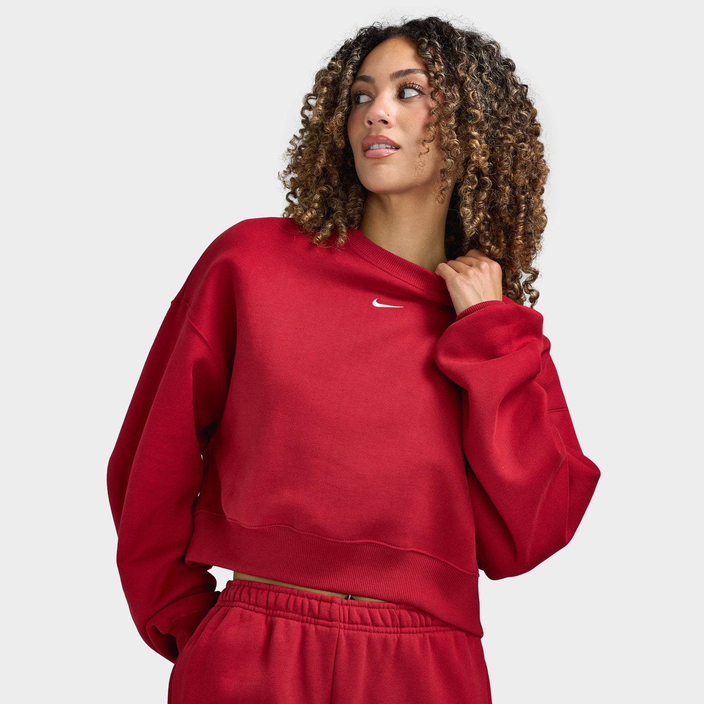 Nike Women's Studio Fleece Cropped Crew Sweatshirt / Tough Red