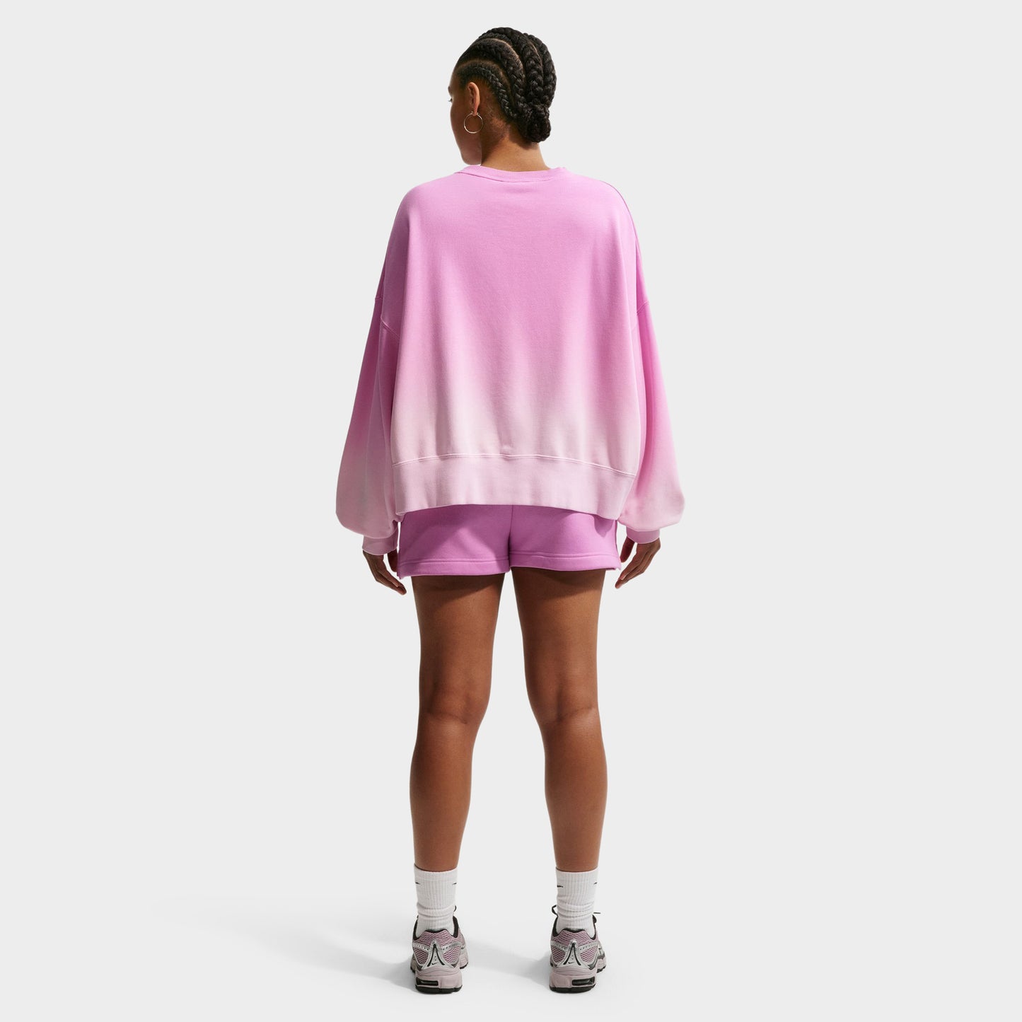 Nike Sportswear Femmes Phoenix Fleece Chandail à col rond surdimensionné teinté Rose Mousse / Magenta Clair