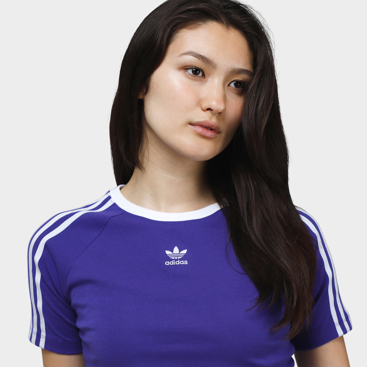 adidas Women s 3 Stripes Baby T Shirt Energy Ink