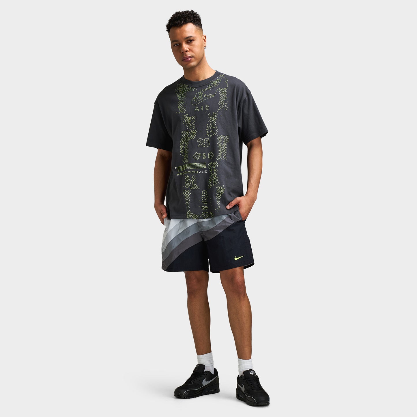 Nike Hommes Max 90 T-shirt Gris Fumé / Jaune Fluo