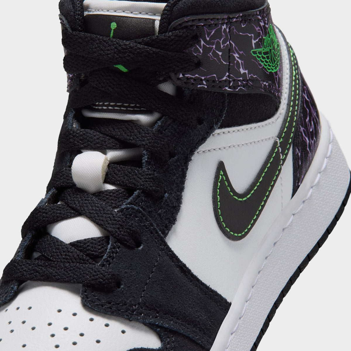 Jordan 1 Mid SE GS Noir / Vert Criard - Blanc Sommet