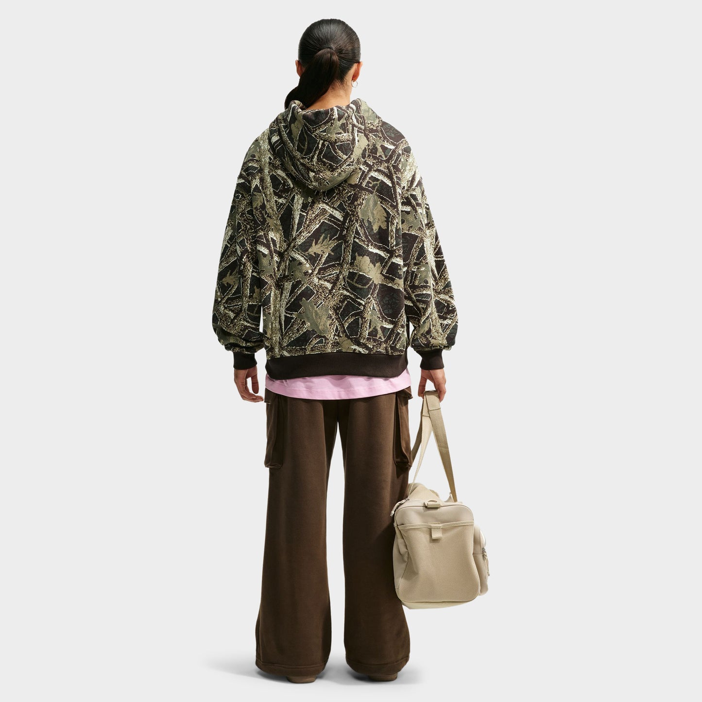 Nike Femme Studio Fleece OS PO Chandail à Capuchon ST Camo / Camo Vert - Rose Vif